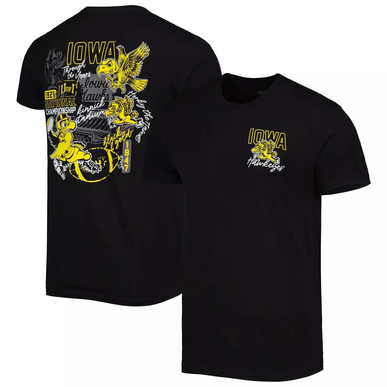 

Мужская черная футболка Iowa Hawkeyes Vintage Through the Years Two-Hit, Черный, Мужская черная футболка Iowa Hawkeyes Vintage Through the Years Two-Hit