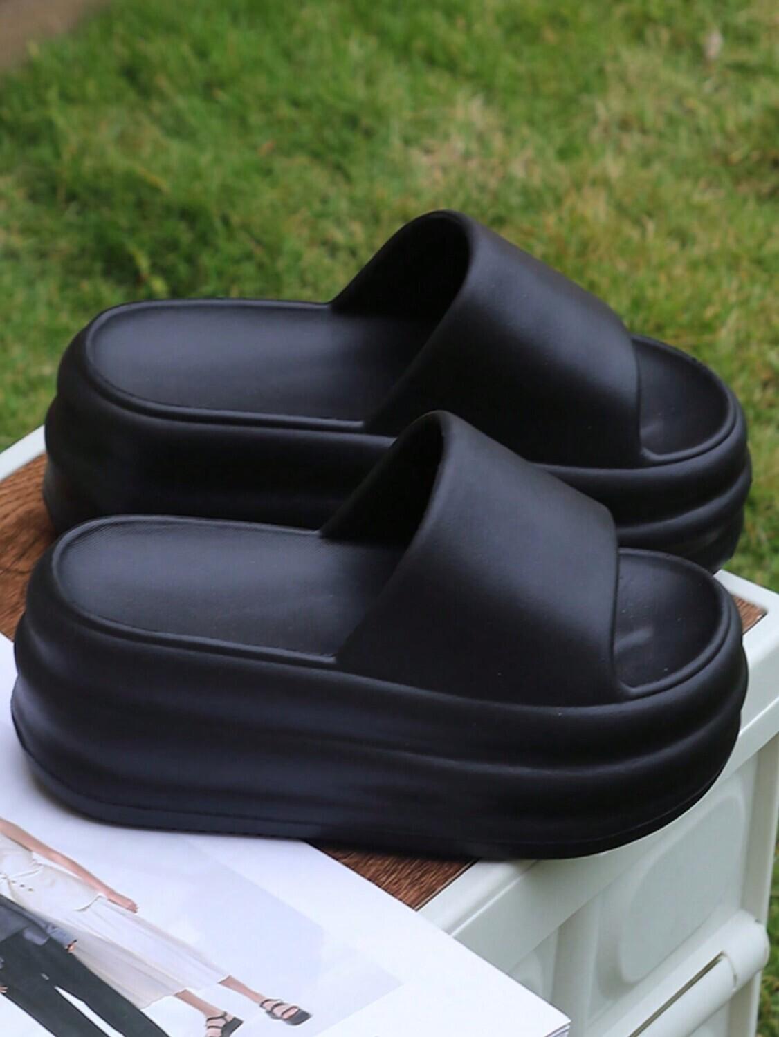 

Женские мягкие нескользящие сандалии из инъекционного ЭВА на подошве толщиной 7 см, подходящие летом для подростков Доступен в черном/белом/хаки/розовом цветах (модель 815), черный