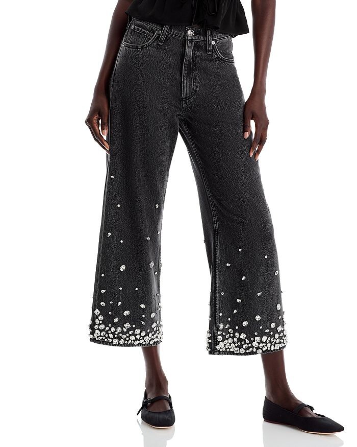 

Укороченные широкие джинсы с высокой посадкой и отделкой rag &bone в цвете Angelique rag & bone, синий