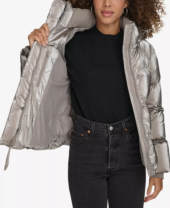Женская стеганая куртка с капюшоном Puffer Levi's, серебряный — фото 2