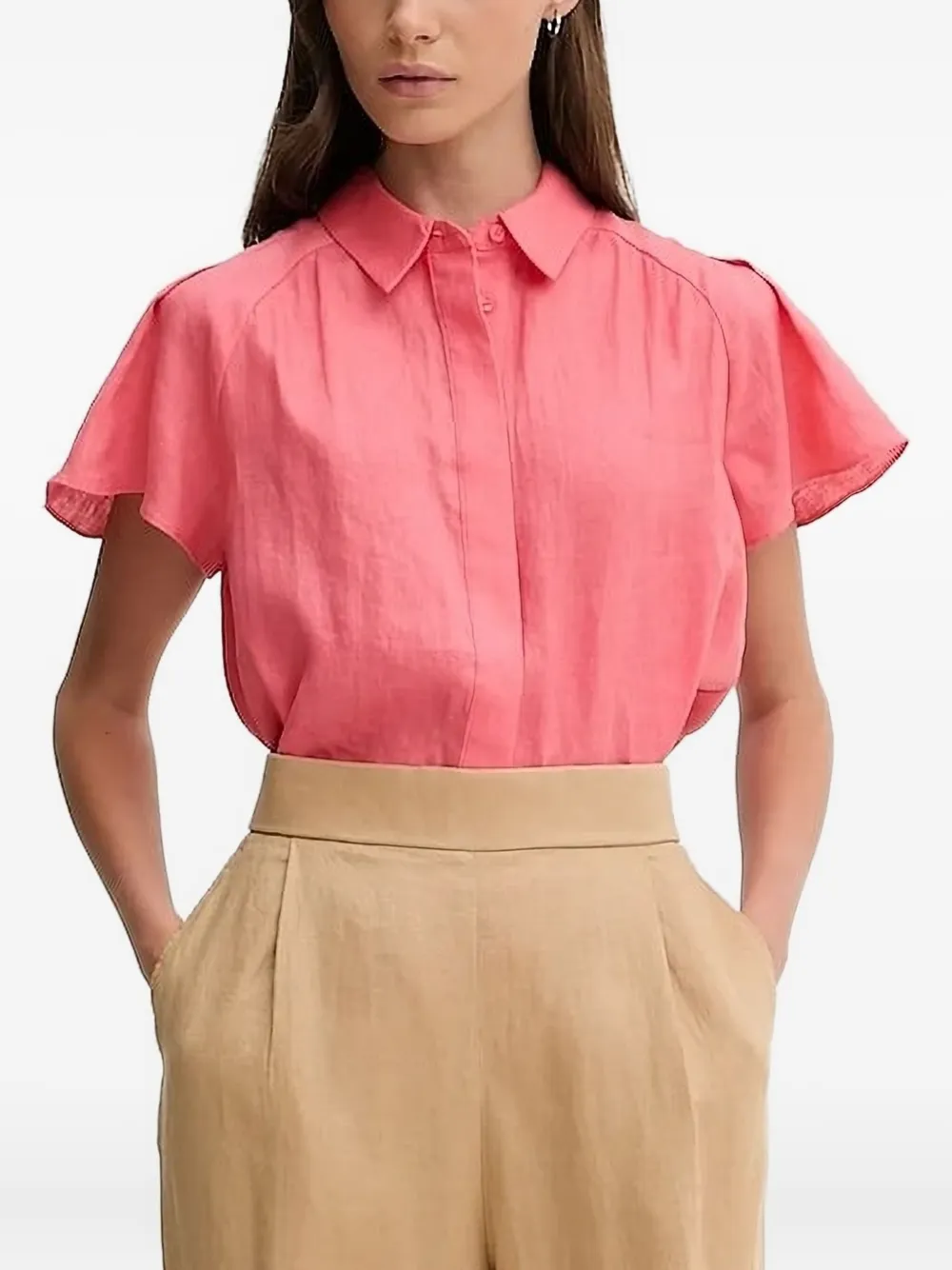 

Льняная рубашка с оборками на рукавах Pedro Del Hierro, розовый