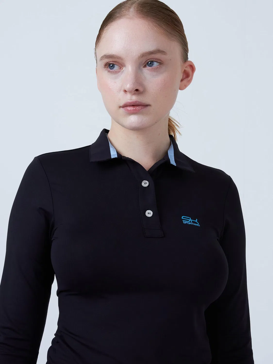 Футболка-поло с длинным рукавом Sportkind Performance Shirt, черная — фото 3