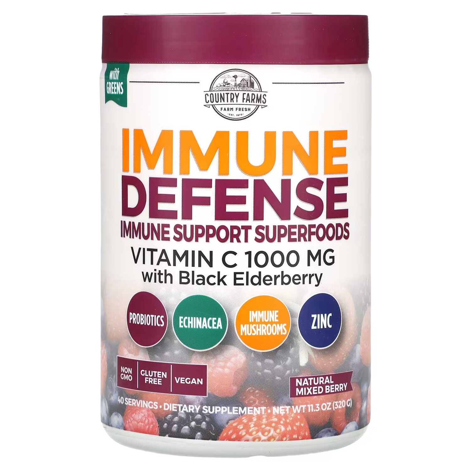 

Витамин C с бузиной Country Farms Immune Defense, 320 г