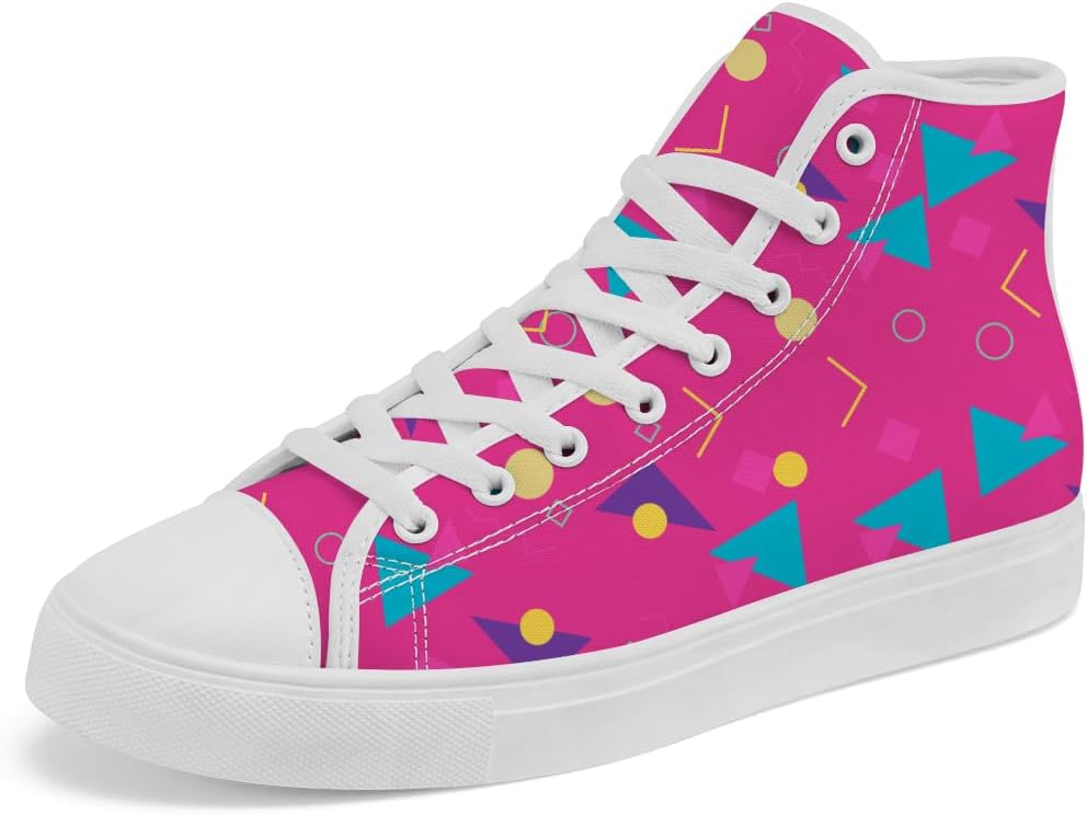 

Высокие кеды из ткани 80-х и 90-х с геометрическим узором, ретро, на шнуровке, повседневная обувь, подарок для мужчин и женщин Chebing, розовый