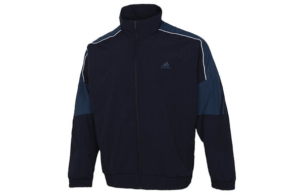 Куртка m si wov jkt contrast color stitching stripe loose stand collar woven jacket blue Adidas, синий — фото 2
