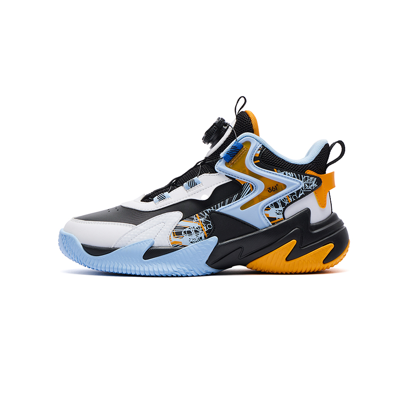 

361°KIDS Hummer 2.0 нескользящие устойчивые к истиранию мид-топ детские баскетбольные кроссовки Black White Blue для подростков