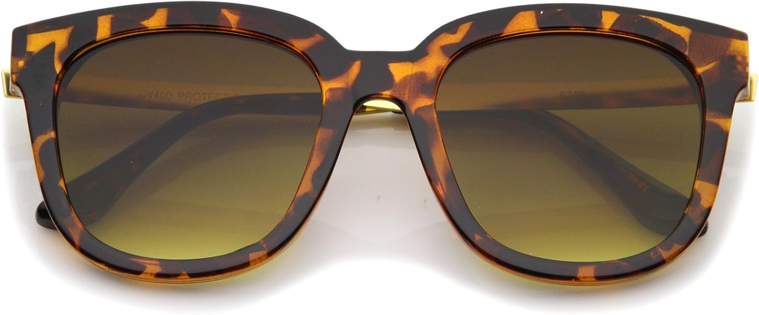 

Солнцезащитные очки zeroUV в современном стиле с металлическими дужками и оправой из рогового металла, квадратной формой и плоскими линзами, модель «кошачий глаз», диаметр линз 54 мм, Tortoise-gold / Amber