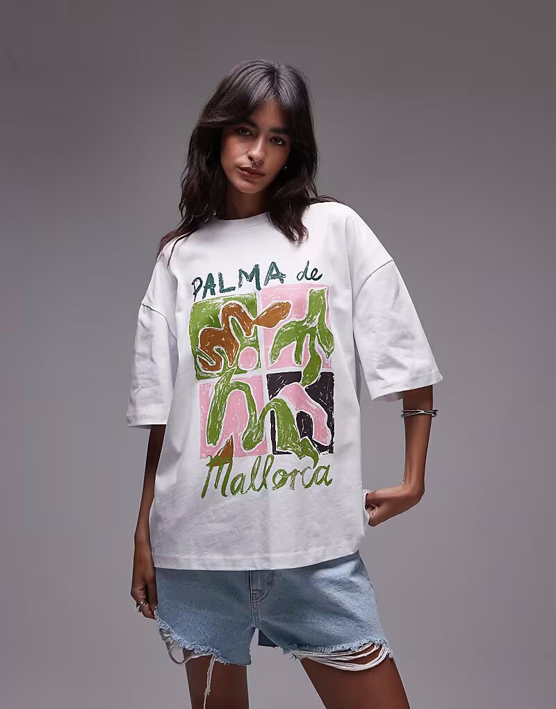 

Футболка Topshop с принтом Palma de Mallorca большого размера белого цвета