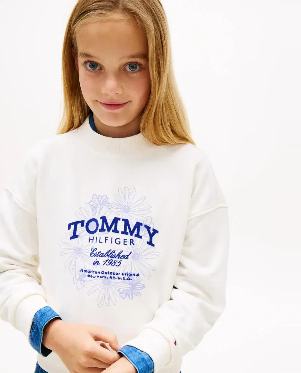 Девочка толстовка с цветочным логотипом Tommy Hilfiger, белый — фото 3