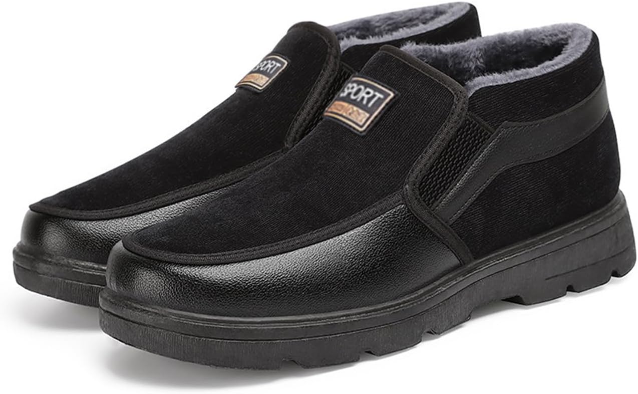 

Мужские теплые зимние ботинки с меховой подкладкой, без шнурков, удобные, легкие, с нескользящей подошвой, хлопковые, для работы, прогулок и повседневного использования на улице Nxnbhsl, черный