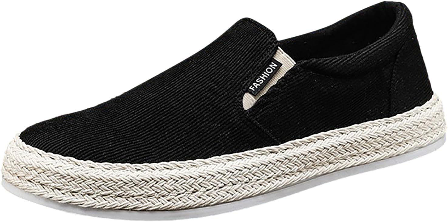 

Мужские летние кеды из ткани, тонкие и дышащие, повседневные плоские туфли без шнурков, льняные повседневные туфли, плоская подошва, для мужчин Generic, черный