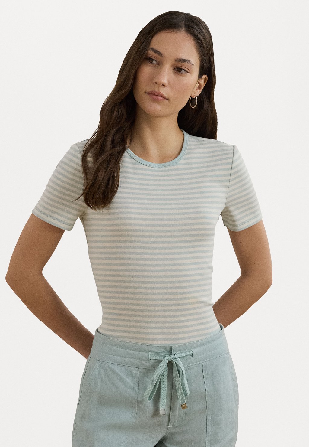 

Футболка с принтом STRIPED STRETCH COTTON CREWNECK TEE Lauren Ralph Lauren, светло-зеленый