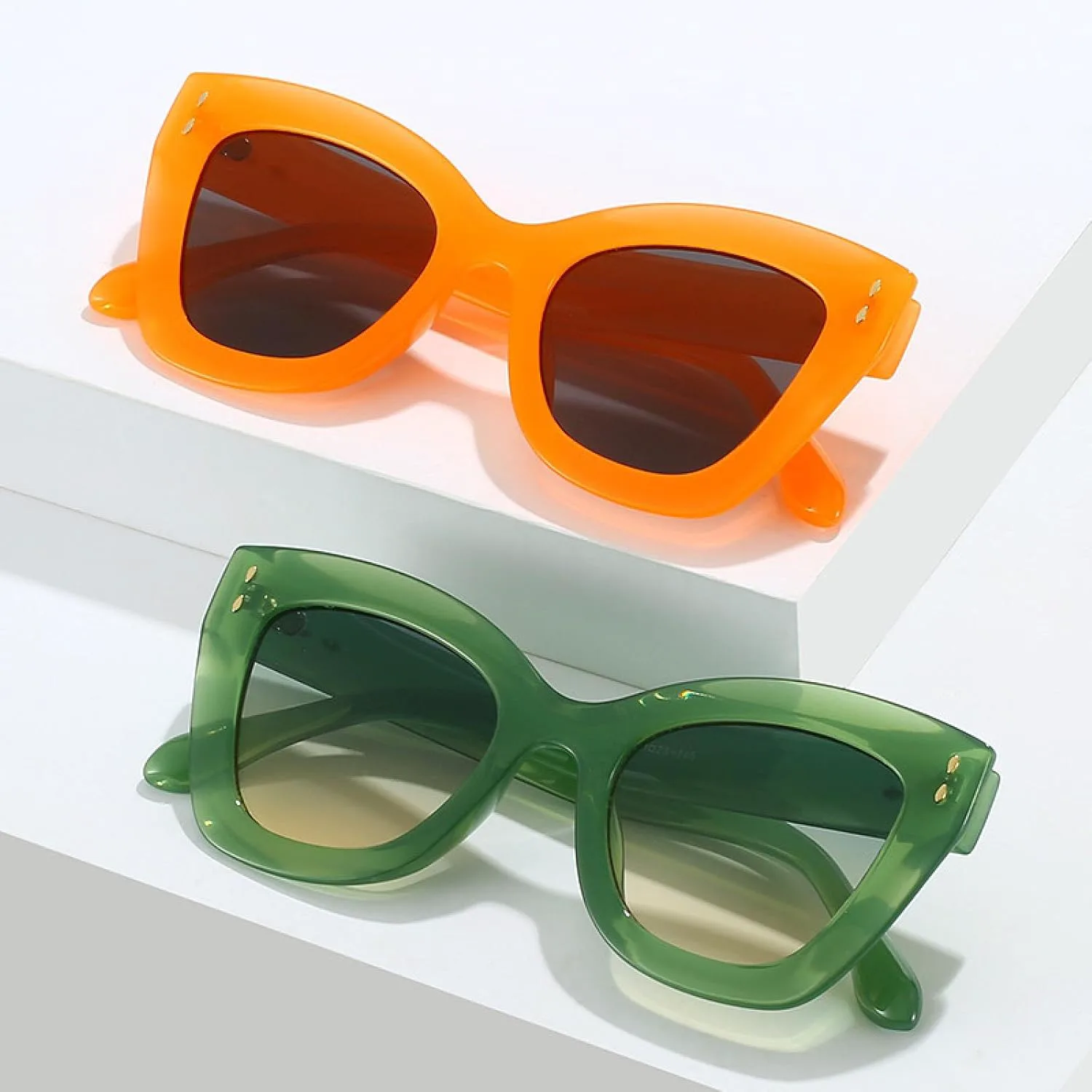 

Женские модные солнцезащитные очки «кошачий глаз» с защитой от УФ-излучения UV400, ретро-очки с заклепками, мужские градиентные очки TVTBBVV, Orange Gray