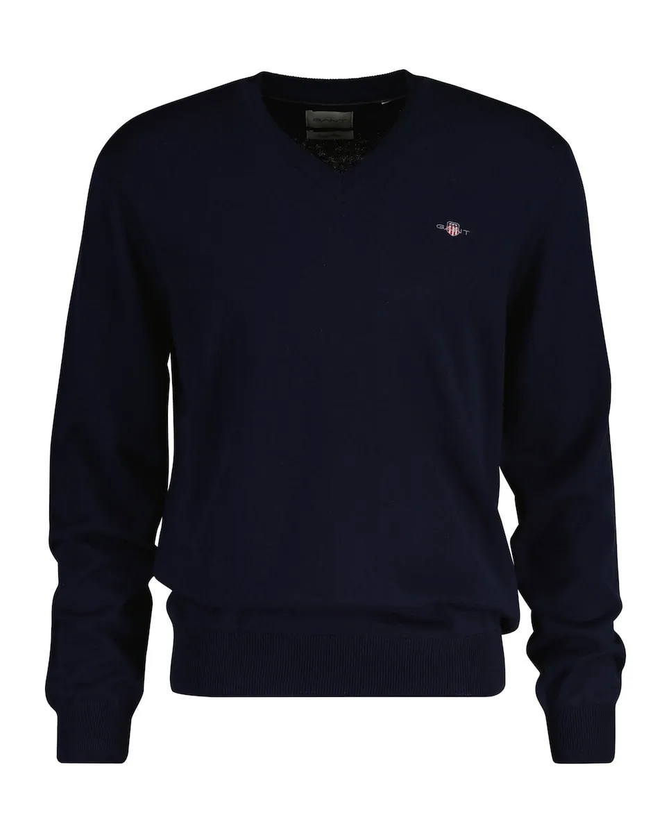 

Мужской джемпер с V-образным вырезом и вышивкой на груди Gant, темно-синий