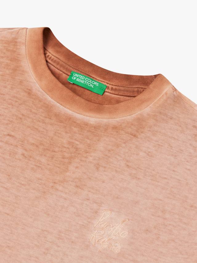 Детская хлопковая футболка с эффектом потертости Benetton, Camel — фото 3