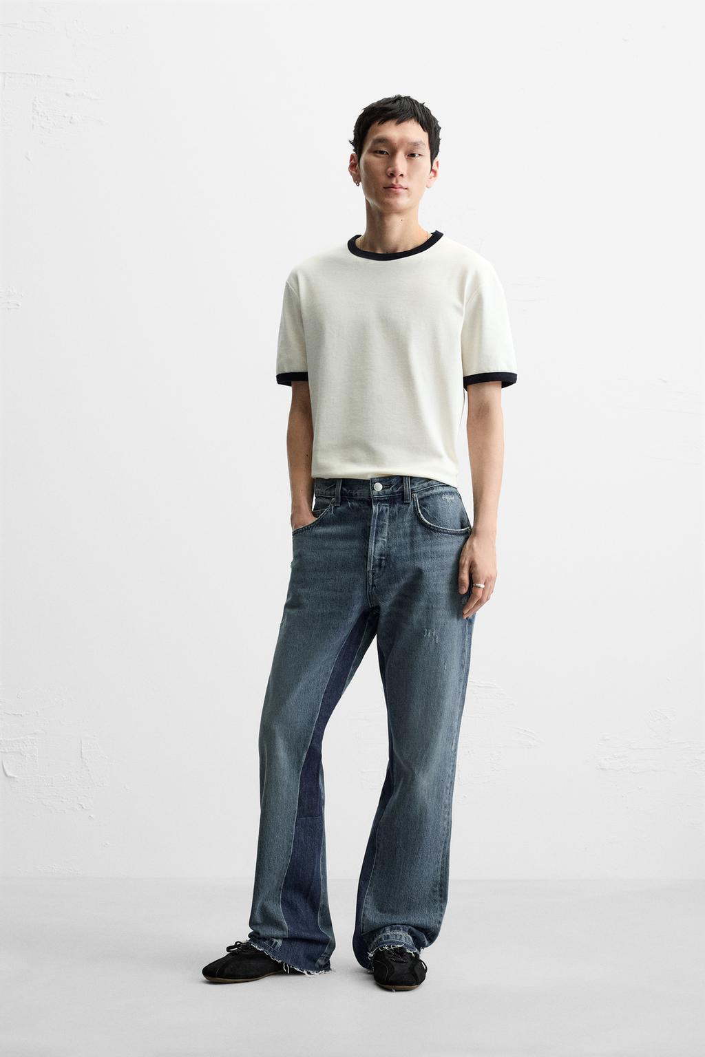 

Джинсы-клеш в стиле пэчворк ZARA, средне-синий