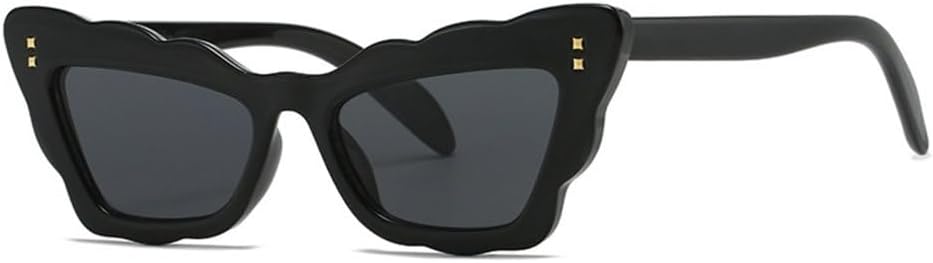 

Популярные солнцезащитные очки «кошачий глаз» для женщин, оправа с волнистыми краями, ретро-стиль, защита от ультрафиолета UV400, модный панк-стиль, заклепки MTZJH, Black