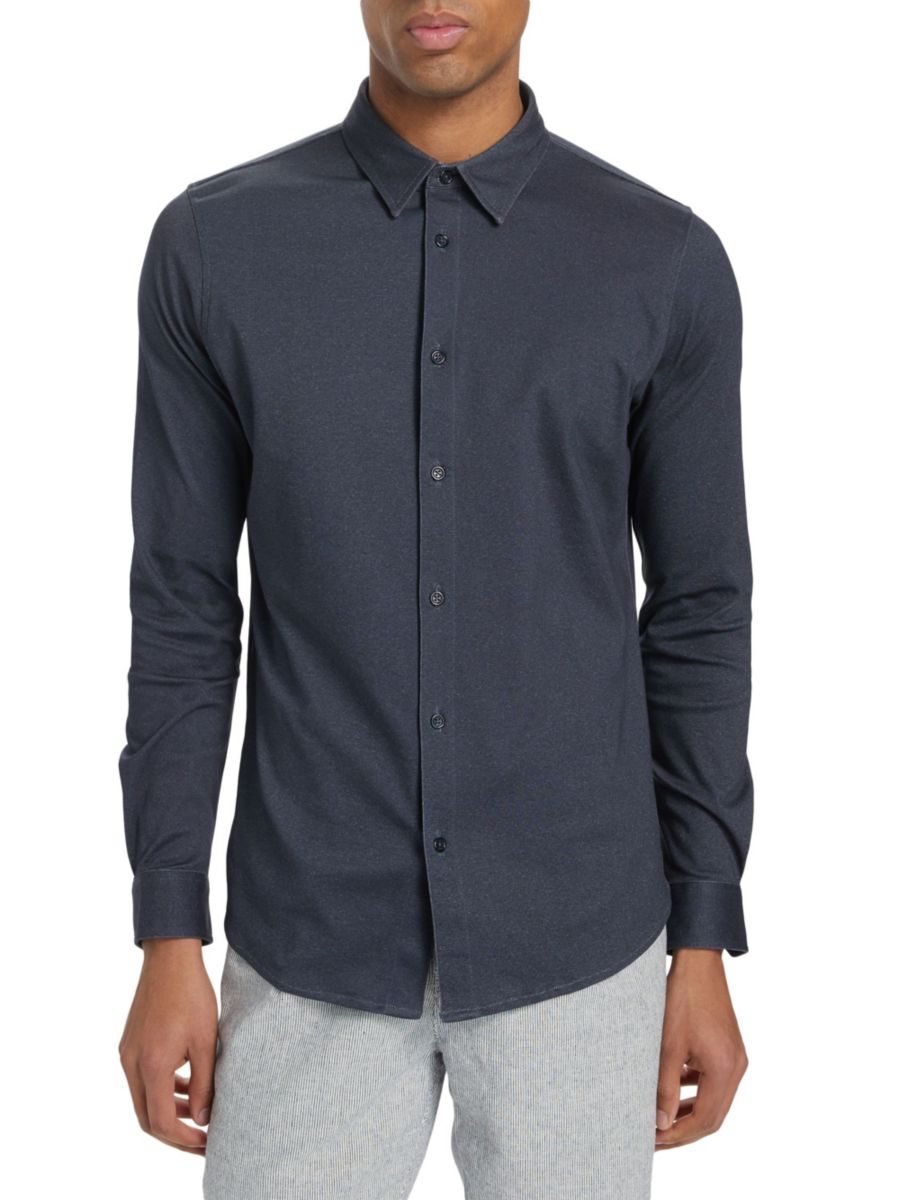 

Рубашка Slim Fit из меланжевого хлопка Saks Fifth Avenue, темно-синий