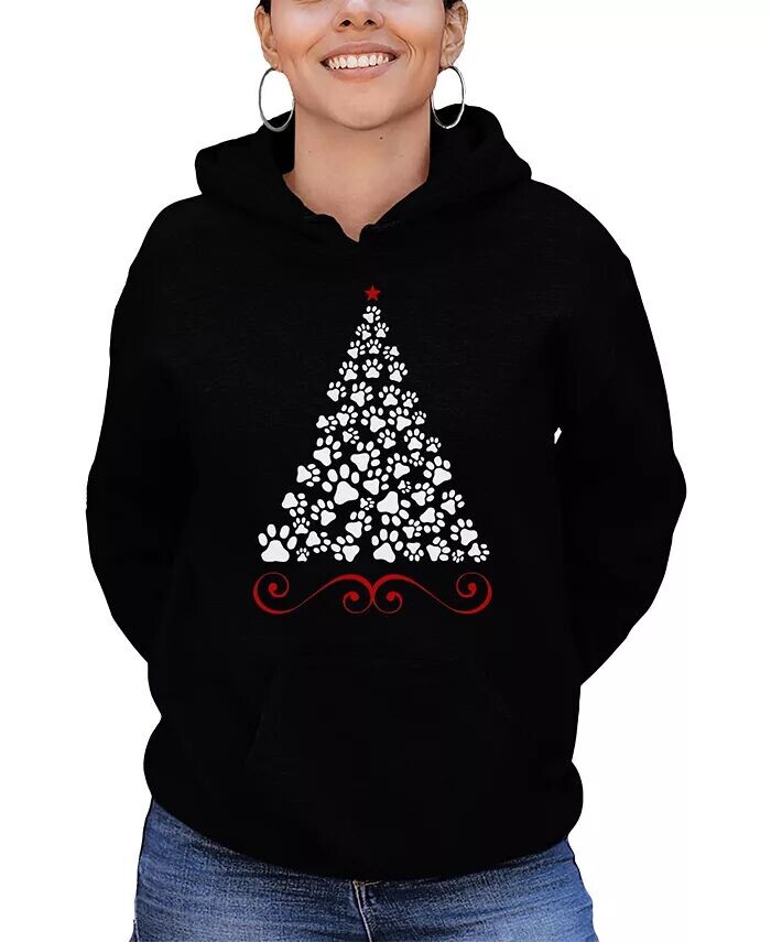 

Женская толстовка с капюшоном Paw Christmas Tree Art LA Pop Art, черный