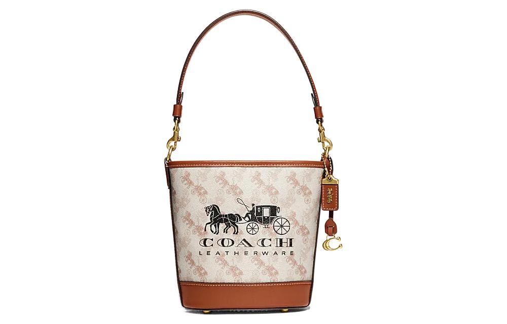 

Дакот Кожаная Винтажная Сумка Через Плечо Мини Женская Бело-Коричневая COACH