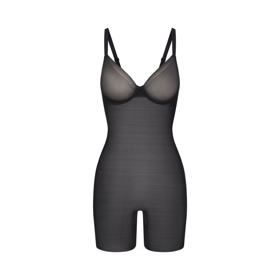 

Боди на косточках до средней длины бедра SKIMS Simply Bare, цвет Onyx