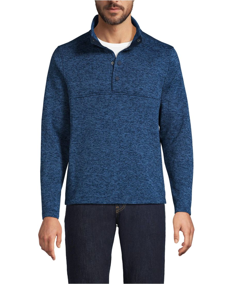 

Мужской флисовый свитер с воротником на кнопках Lands' End, Classic navy muted heather