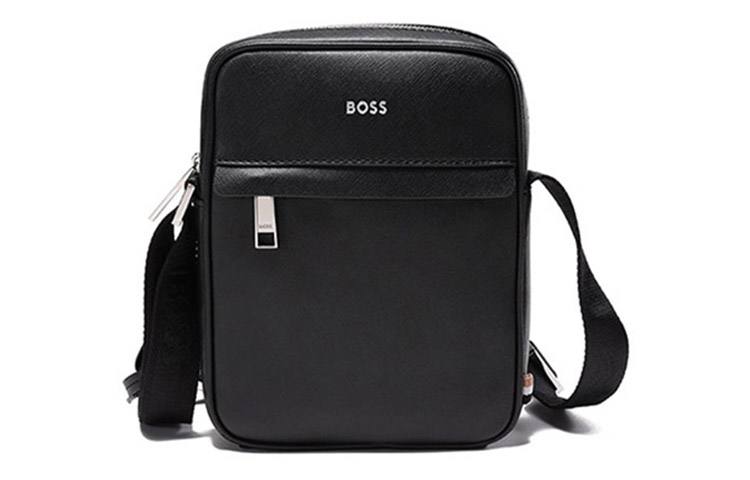 

HUGO BOSS Кожаный репортерский рюкзак через плечо мужской черный