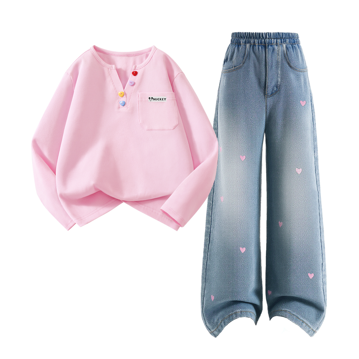 Детская повседневная спортивная одежда Disney, Dihu Long Hook-And-Loop K Gardenia White+Solid Color Sea Salt Blue — фото 2