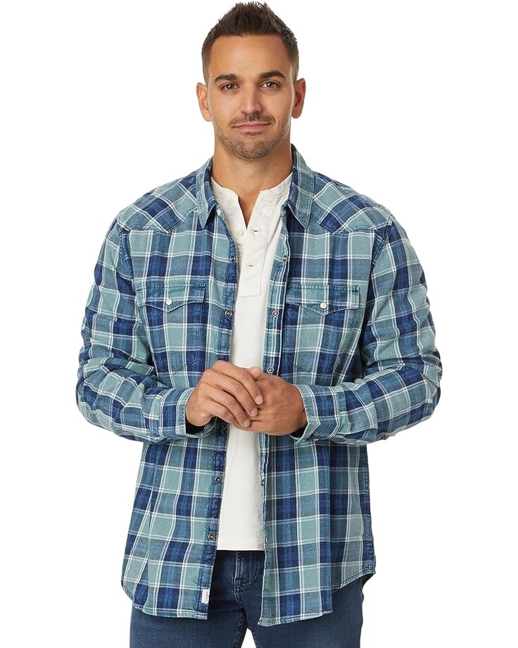 

Рубашка Lucky Brand Plaid Indigo Western Long Sleeve Shirt, цвет Blue Multi