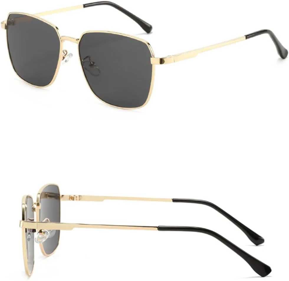 

Классические квадратные солнцезащитные очки для женщин, упрощенные металлические очки для мужчин, повседневные, с тонированными линзами UATXTAU, Gold Champagne