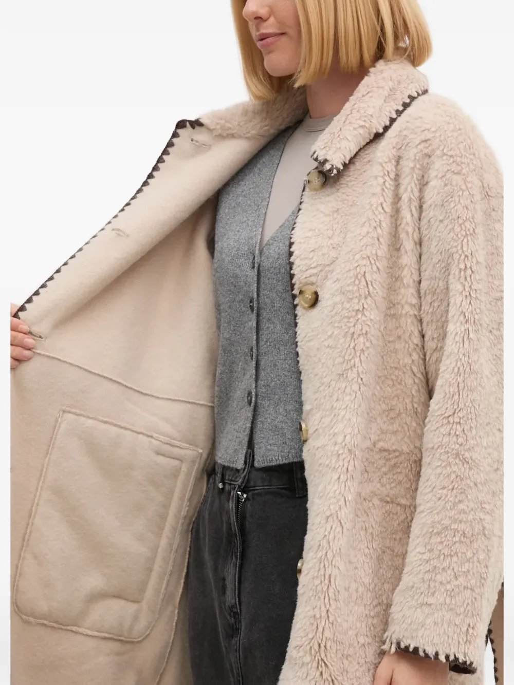 

Пальто с волнистой отделкой и поясом Oui, бежевый