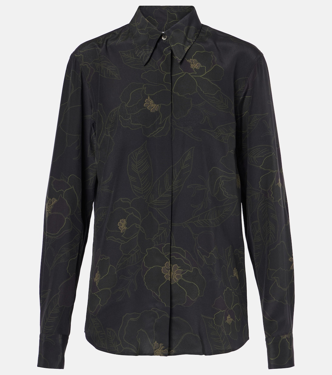 

Шелковая рубашка с цветочным принтом Dries Van Noten, черный