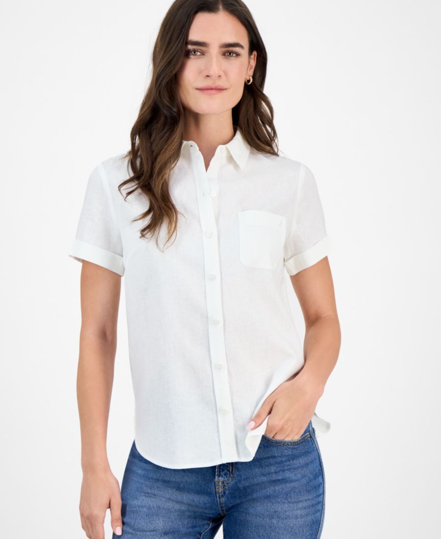 

Женская однотонная рубашка для кемпинга с коротким рукавом Nautica Jeans, Bright White