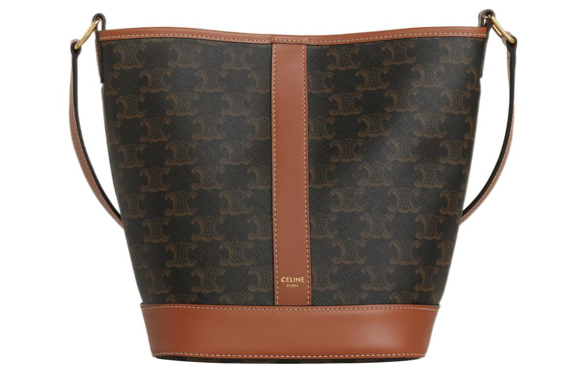 

CELINE Триумф искусственная кожа с натуральной кожаной ведерко сумка через плечо кроссбоди маленькая женская рыжевато-коричневая