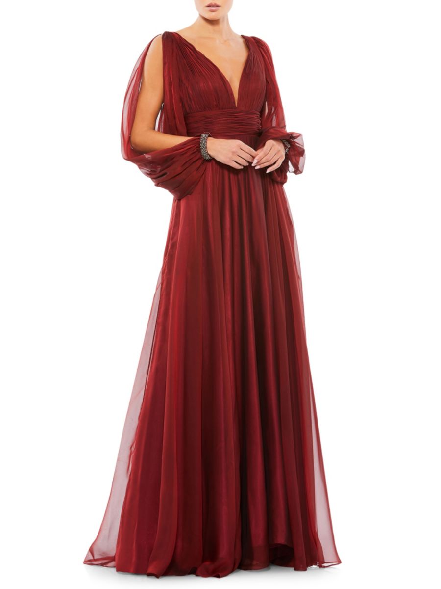 

Шифоновое платье А-силуэта с разрезами на рукавах Mac Duggal, цвет Garnet