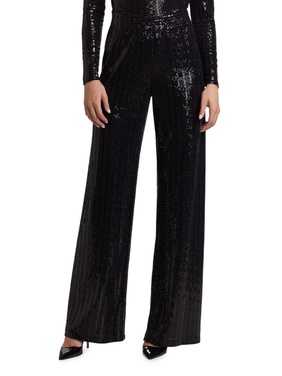 

Прямые брюки Elba с пайетками Alice + Olivia, черный