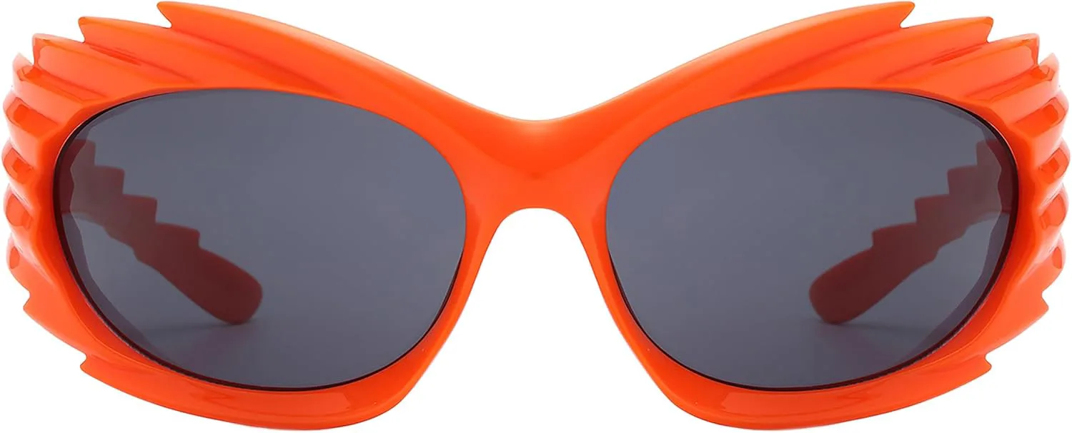 

Солнцезащитные очки PASTL с рифленой оправой и шипами, овальной формы, обтекаемой формы, увеличенной оправой и защитой от УФ-излучения UV400, Orange (Black)