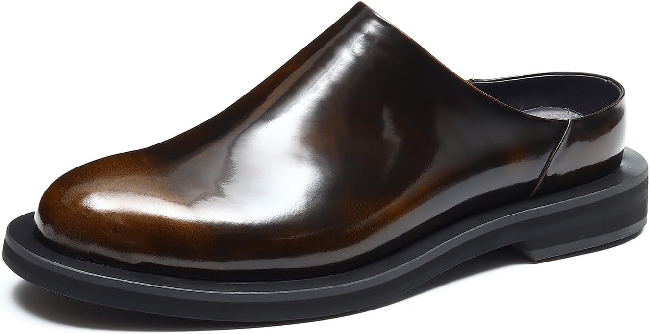 

Мужские мюли и сабо Santimon, повседневные домашние тапочки, кожаные прогулочные туфли, модные формальные лоферы без шнурков, летняя обувь для мужчин, коричневый