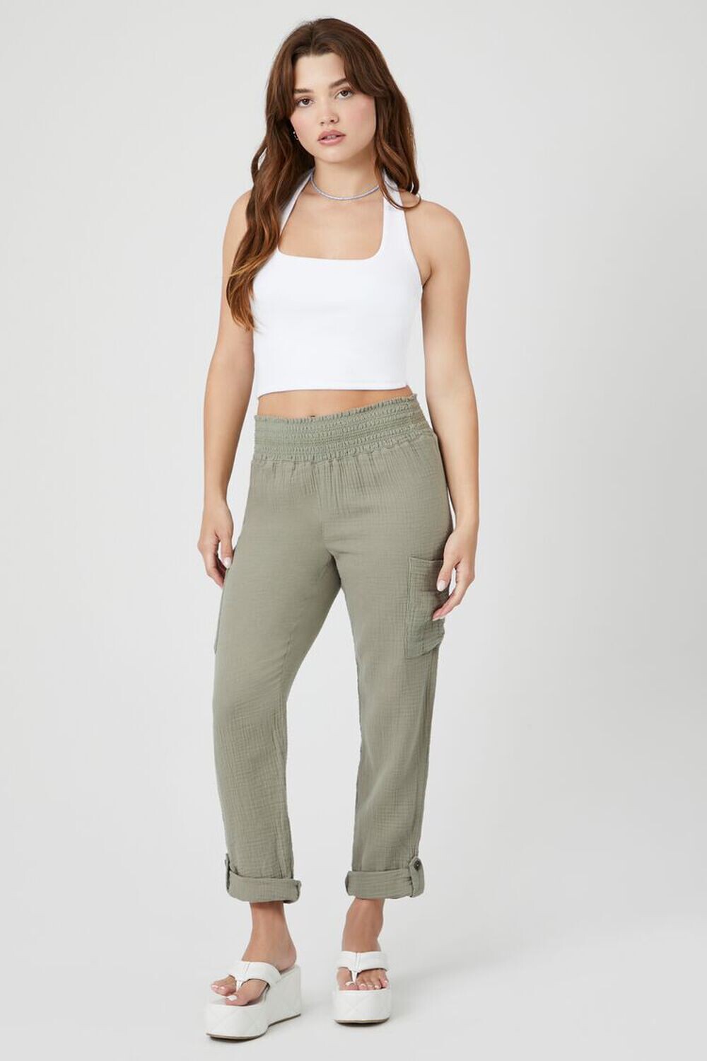

Прямые брюки с манжетами Forever 21, шалфей