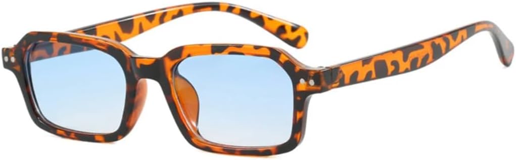 

Ретро маленькие прямоугольные солнцезащитные очки для женщин, модные солнцезащитные очки UV400 для мужчин, трендовые очки с заклепками в стиле панк UATXTAU, Leopard Blue