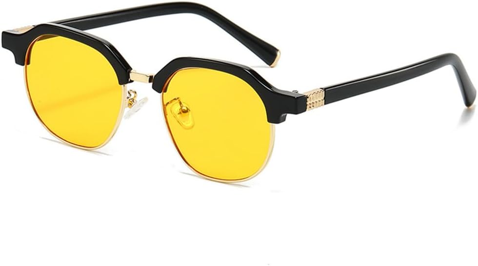 

Солнцезащитные очки в полуободковой оправе для мужчин, овальные солнцезащитные очки для женщин, винтажные очки, женские очки с защитой от УФ-излучения UV400 HCPIHF, Black Yellow