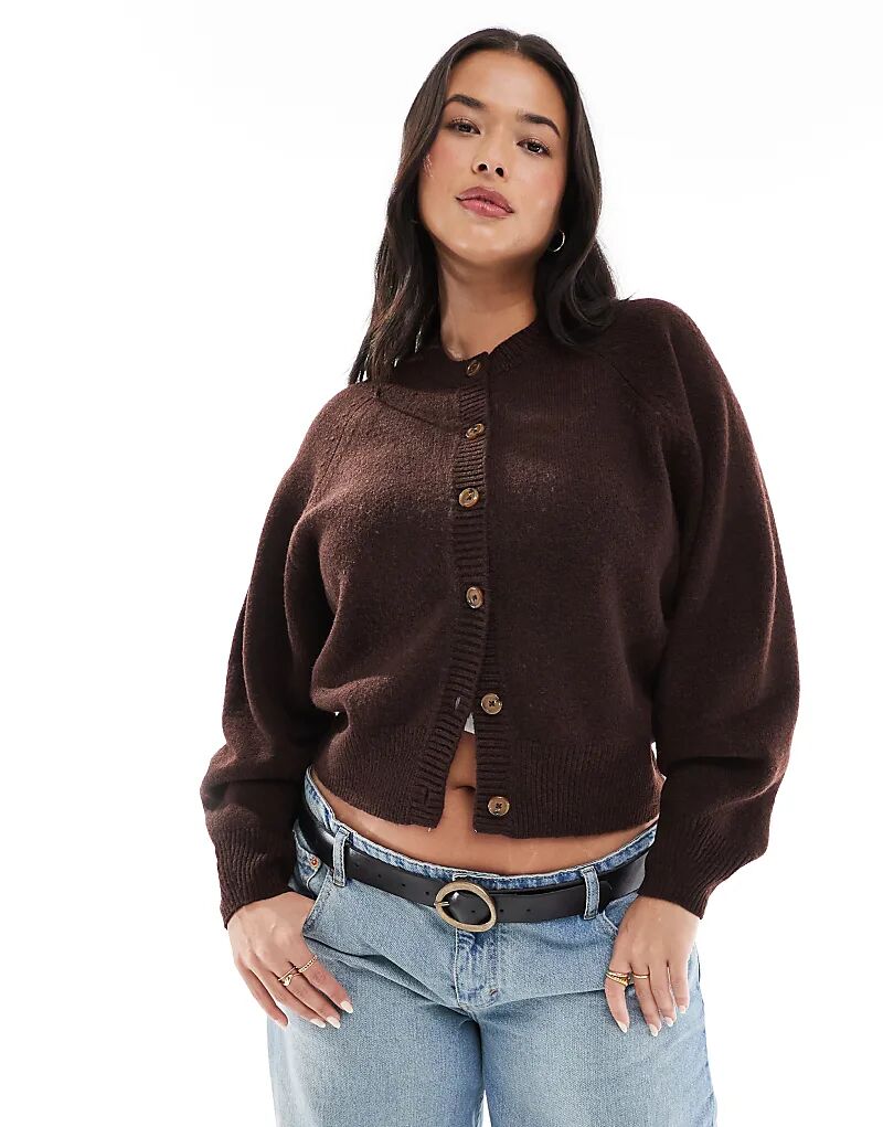 

Кардиган ASOS DESIGN Curve с круглым вырезом и рукавами реглан коричневого цвета Asos Curve