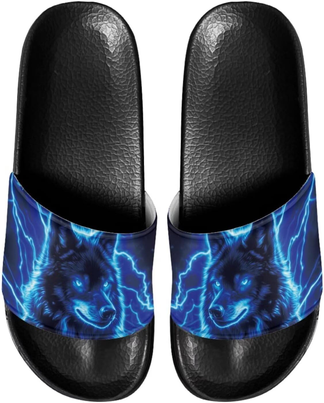 

Сланцы для мужчин с нескользящей подошвой, открытый носок, легкие в уходе, комфортная посадка, для пляжа и повседневной ходьбы Ocwfudsx, Wolf Lightning