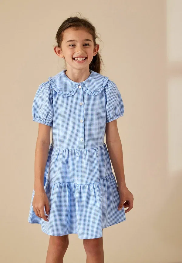 Платье повседневное Next, Rich school gingham tiered pretty day dress, темно-синий