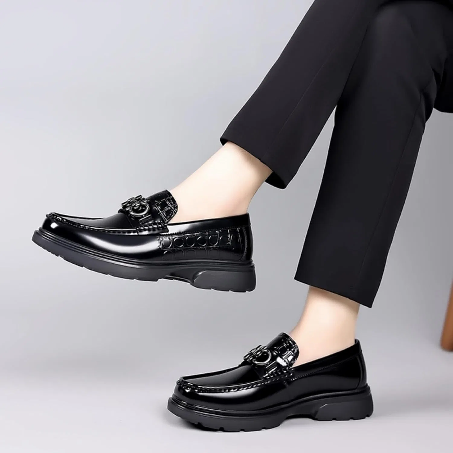 Лоферы High End Men's Chunky Platform Loafers, Black — фото 2