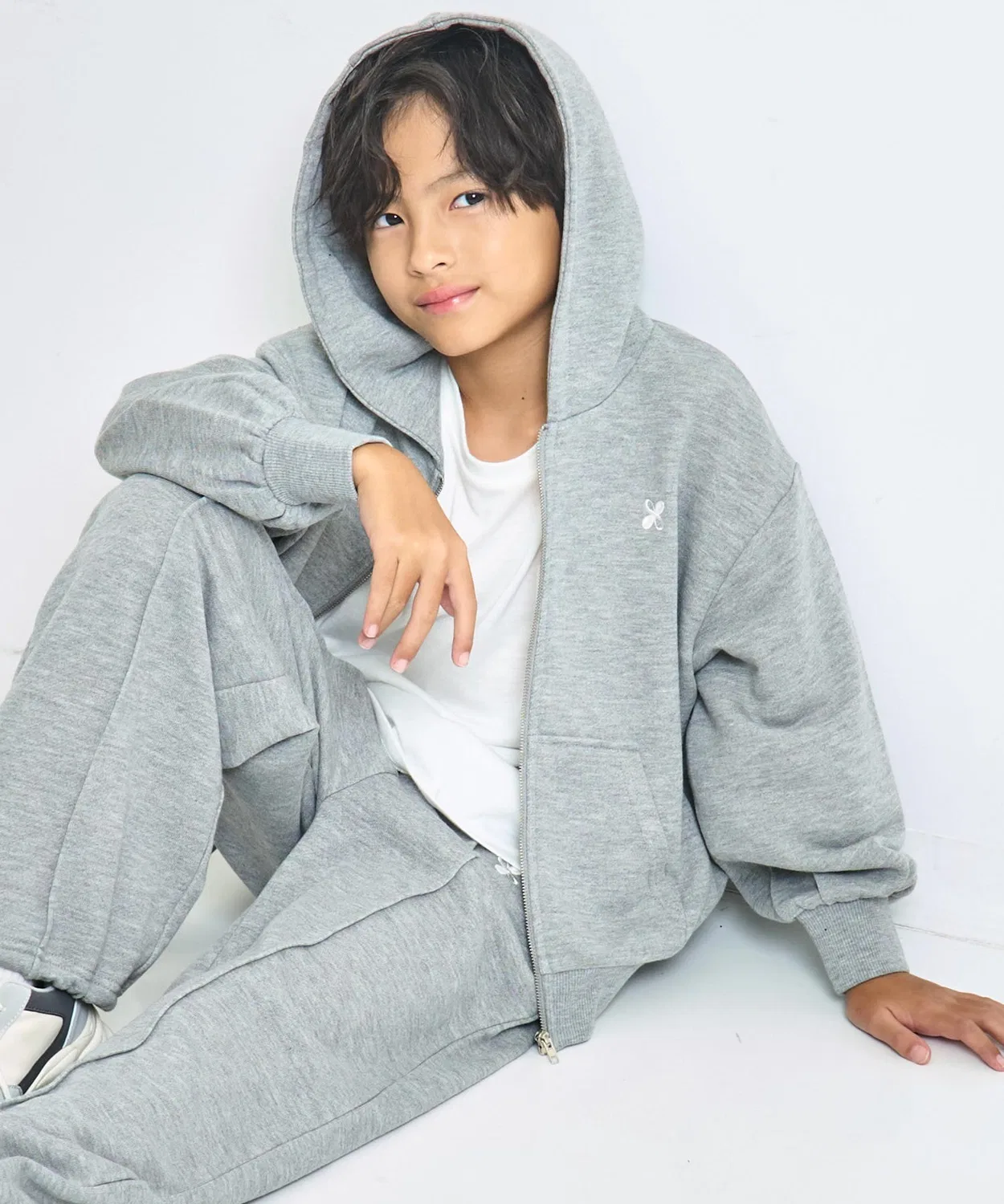 Детская кофта-худи на молнии флисовая бренд Lounge Wear серая