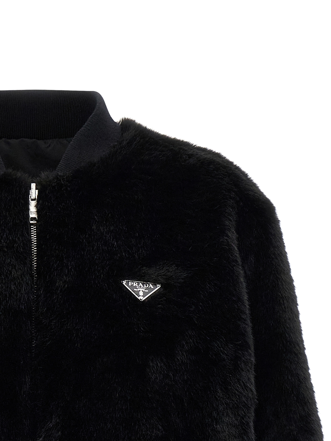Двусторонний бомбер из эко-меха и Re-Nylon Prada, черный — фото 4