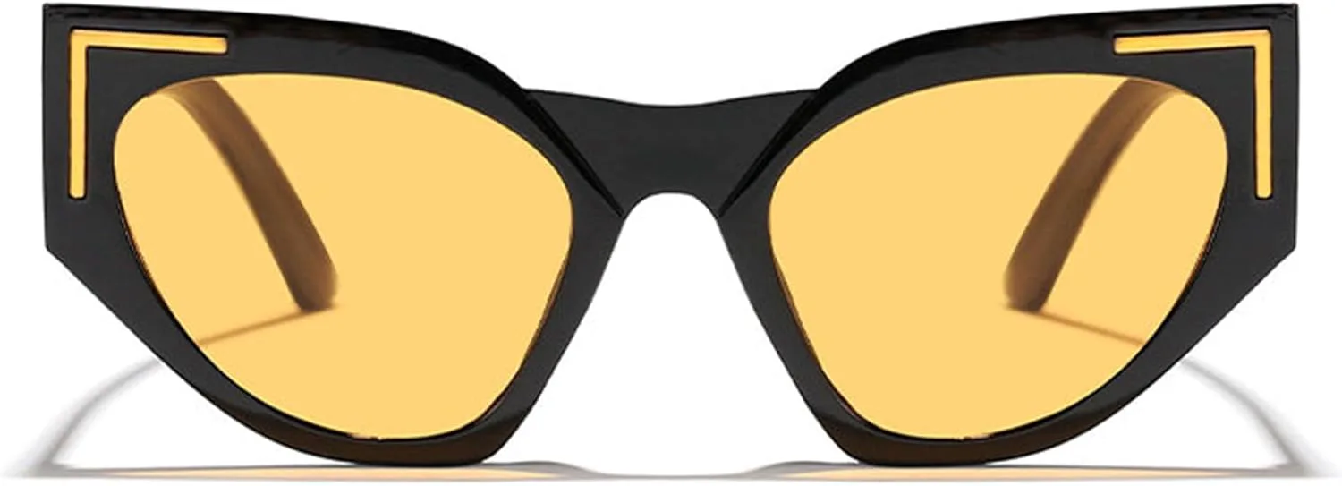 

Солнцезащитные очки Willochra Ladies Irregular Cat Eye Sunglasses Women Designer Fashion Small Triangle Oval Sun Glasses for Female Glasees, Black Yellow