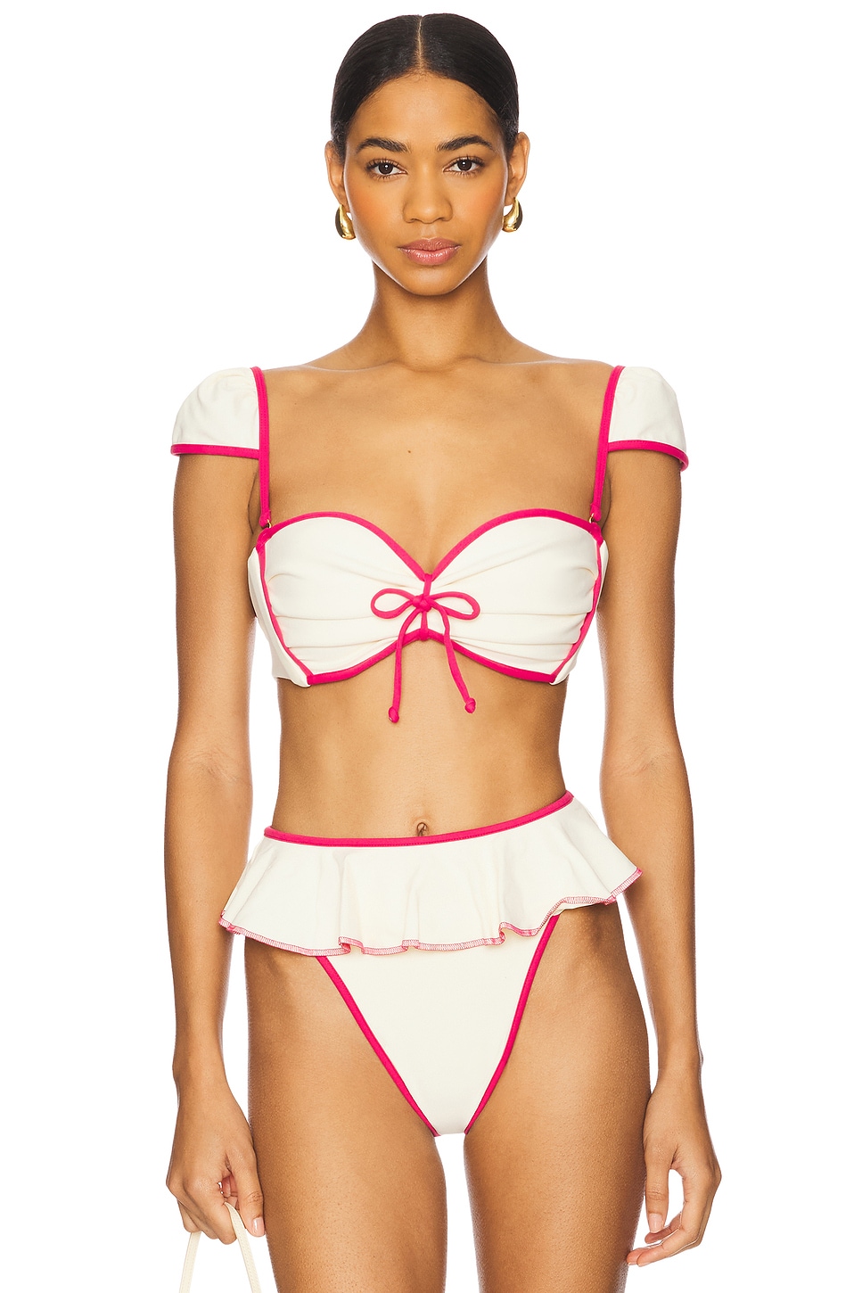 

Топ бикини с бантиками Cabana Montce Swim, cream & raspberry