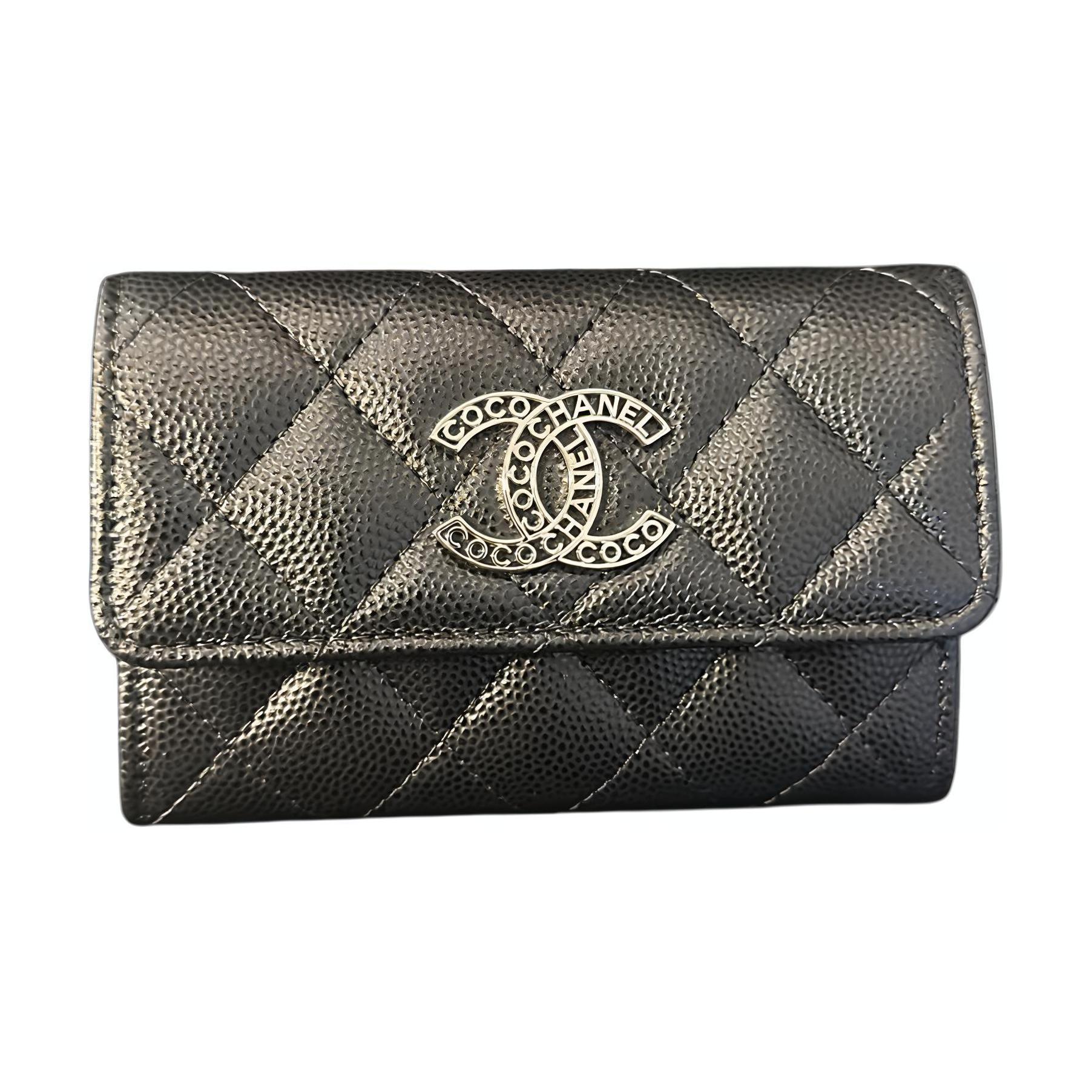 

Кожаный кошелек для монет, держатель карт женский черный CHANEL